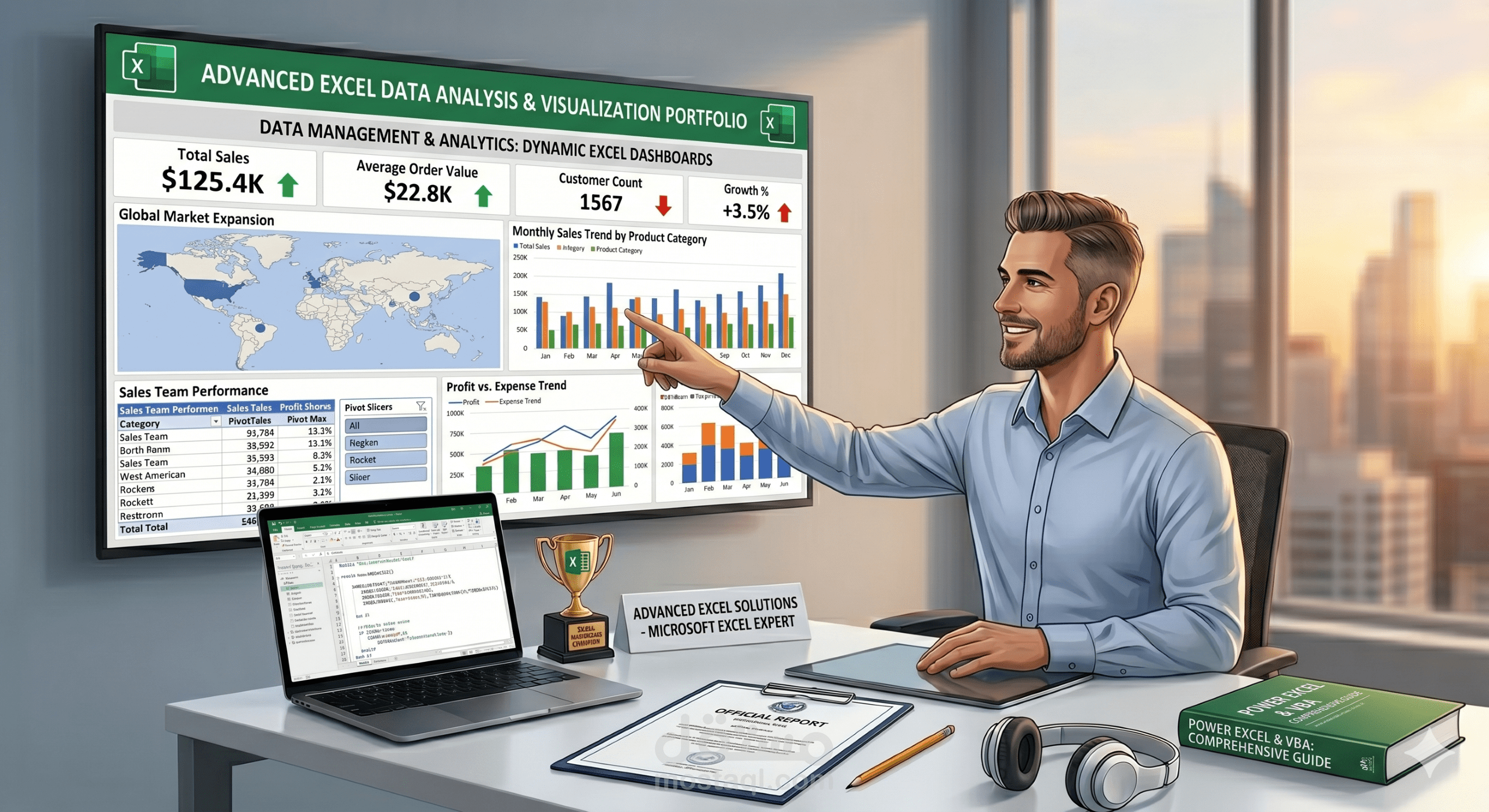 بناء تقارير تفاعلية وتلخيص بيانات الاقسام المتعددة لشركة باستخدام Excel