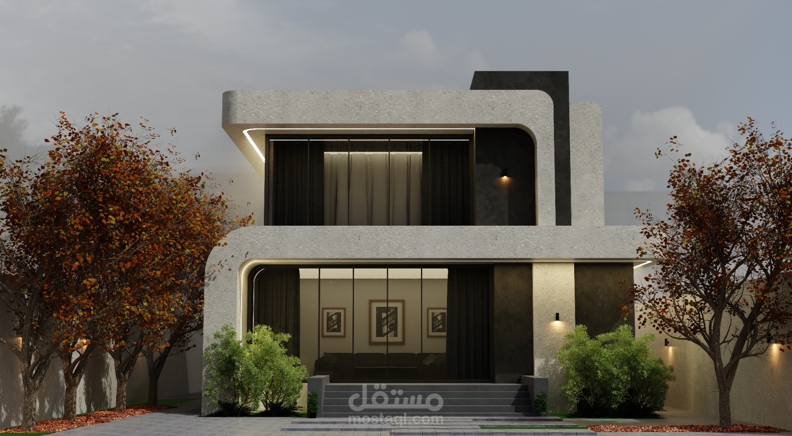 تصميم معماري وواجهات خارجية لفيلا سكنية بنمط مودرن (Modern Style)