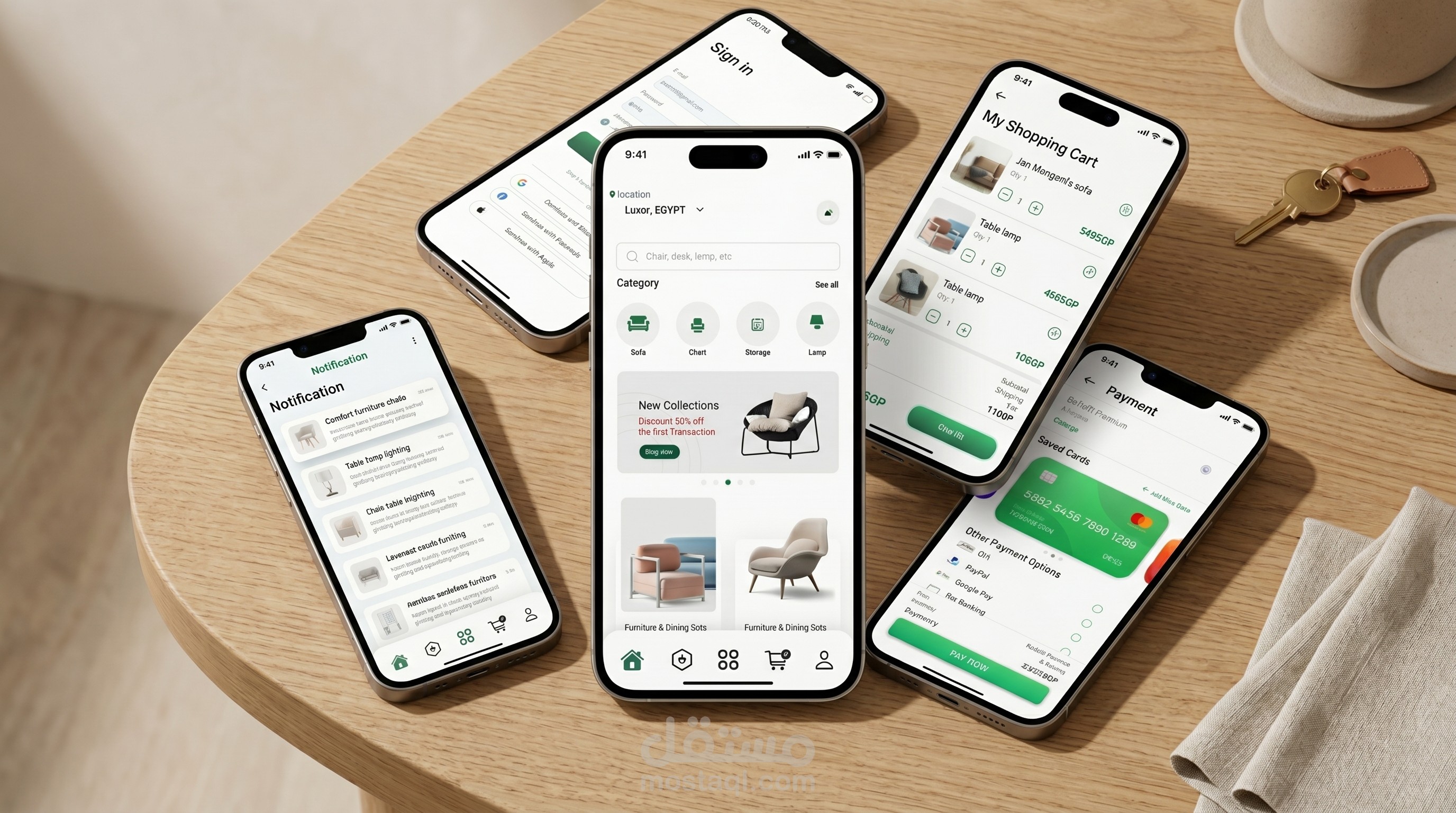 تصميم واجهة تطبيق موبايل للأثاث (Furniture App UI/UX Design)