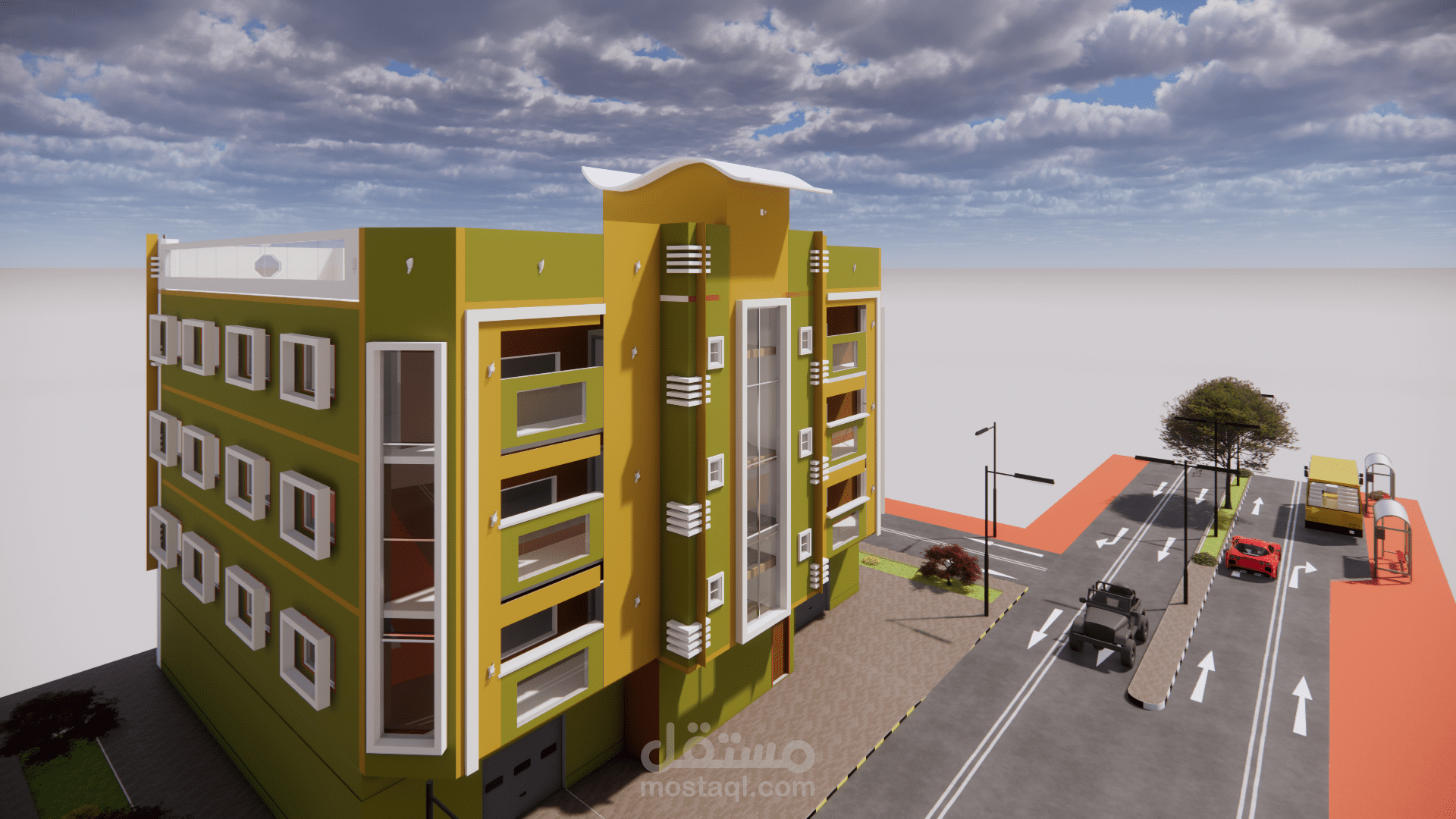 تصميم عمارة سكنية - إظهار معماري ثلاثي الأبعاد