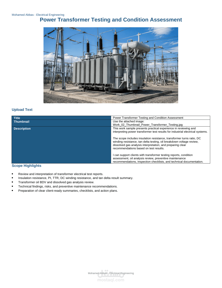 Power Transformer Testing and Condition Assessment