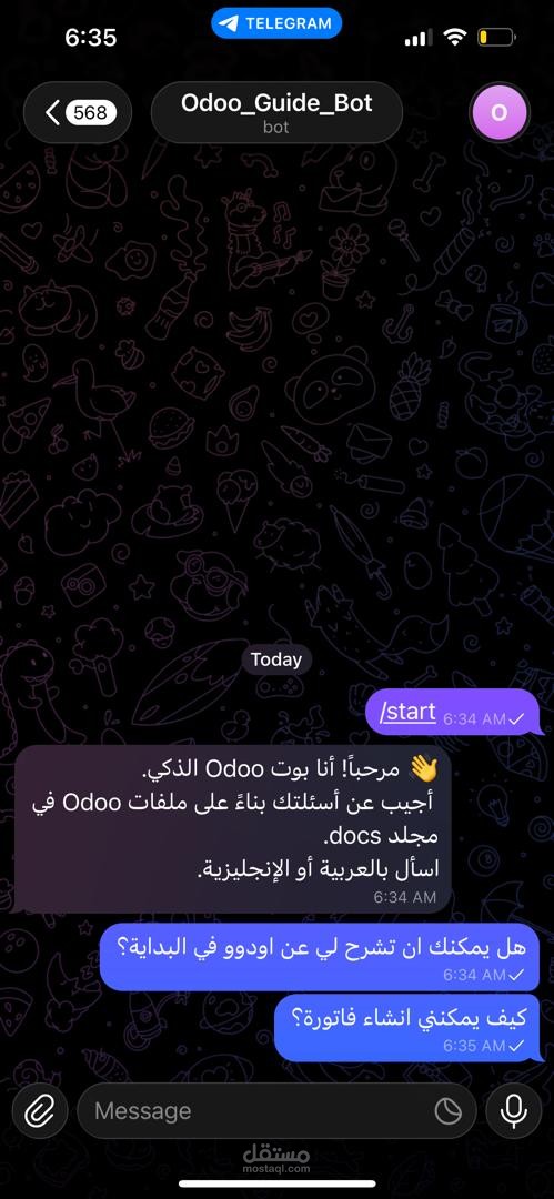 مساعد أودو الذكي: بوت Telegram لمساعدة الموظفين بالاعتماد على توثيقات Odoo الرسمية