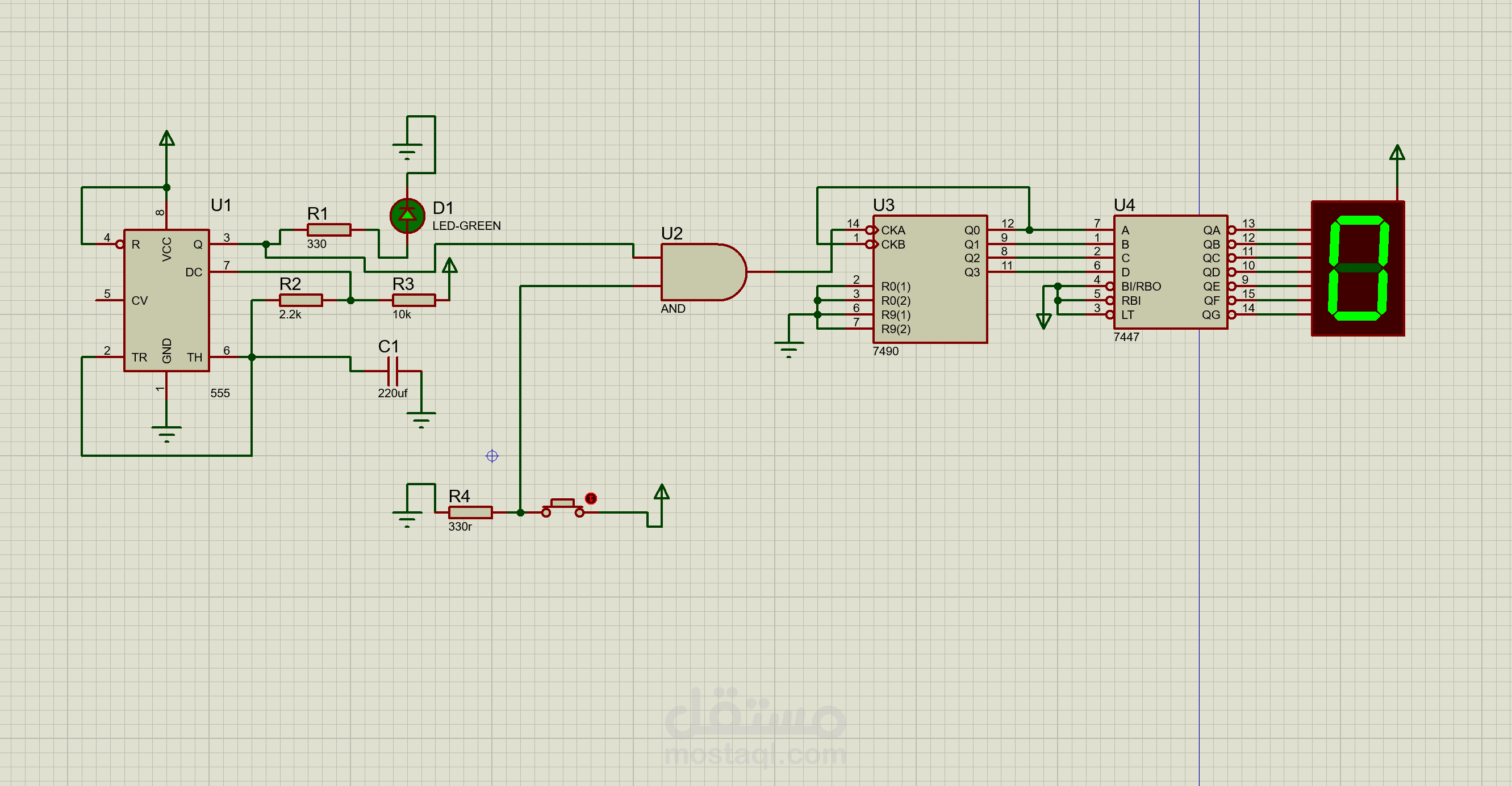 Decade Counter using 555 Timer and Seven Segment Display