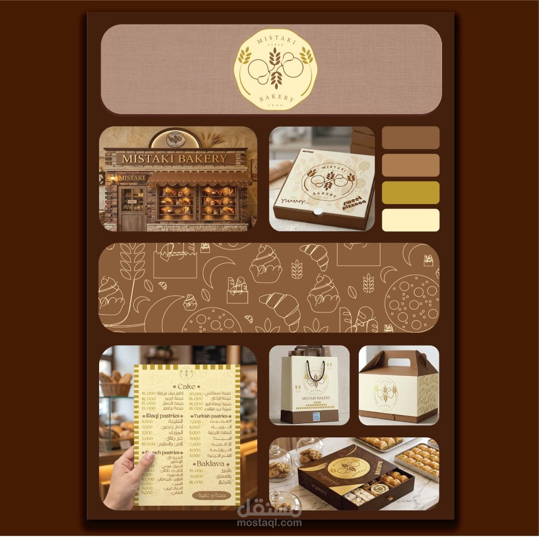 تصميم هوية بصرية كاملة وتغليف منتجات مخابز ومخبوزات | Mistaki Bakery
