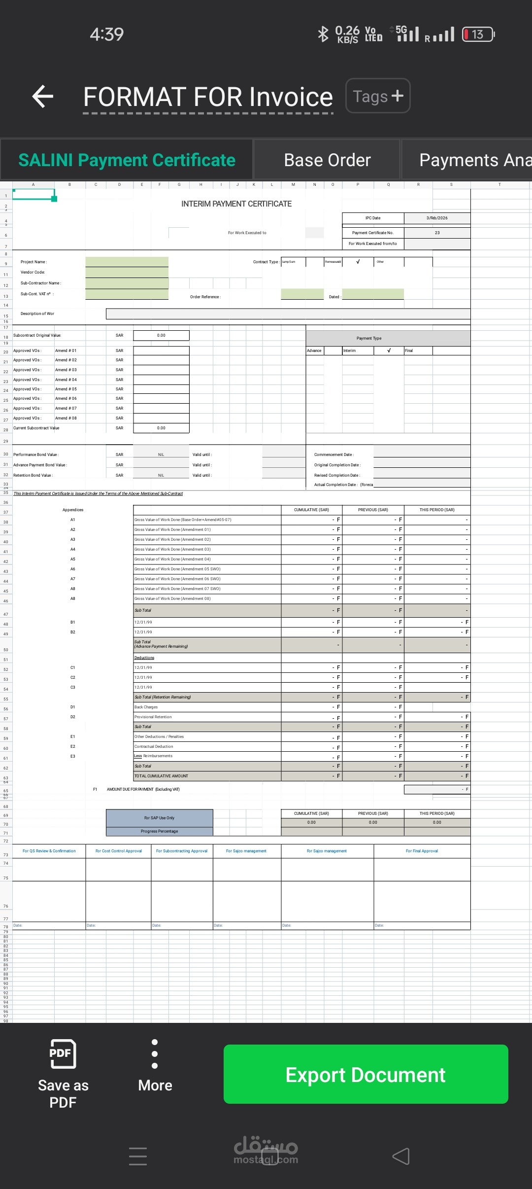 Excel sheet