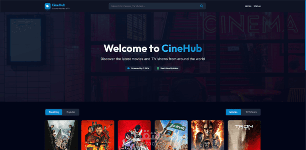 CineHub منصة ويب  تتيح للمستخدمين استكشاف الأفلام والمسلسلات وعرض تفاصيلها وتقييماتها من خلال واجهة سهلة وسريعة الاستخدام.