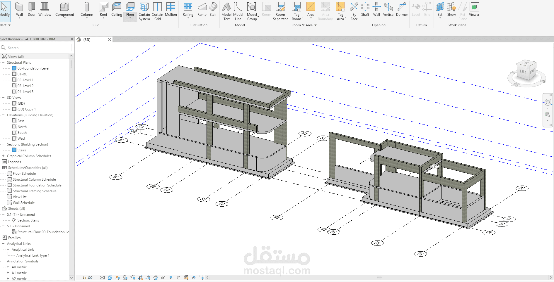 نمذجة إنشائية متكاملة (BIM) لمبنى خرساني متعدد الطوابق على Revit