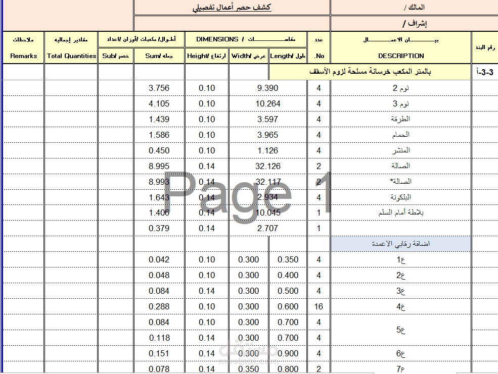 حصر كميات خرسانة الاسقف
