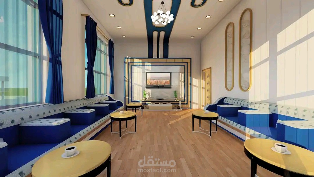 تصميم داخلي متكامل وإظهار ثلاثي الأبعاد لفيلا سكنية