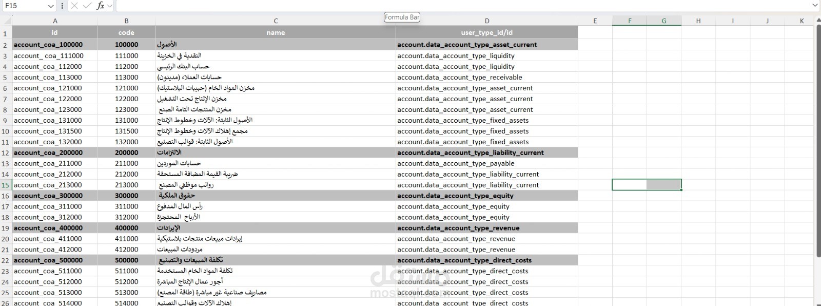 انشاء وتصميم شجرة حسابات متكاملة باستخدام Excel
