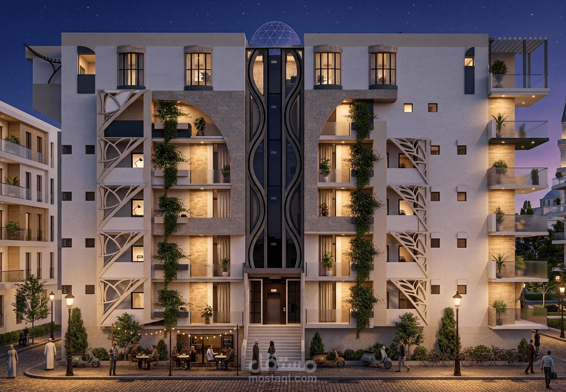 تصميم واجهات وإخراج معماري لمجمع سكني جماعي معاصر