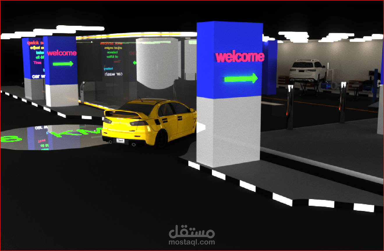 Al-Awfi Service Center is located inside a multi-story garage in Muscat, Sultanate of Oman.