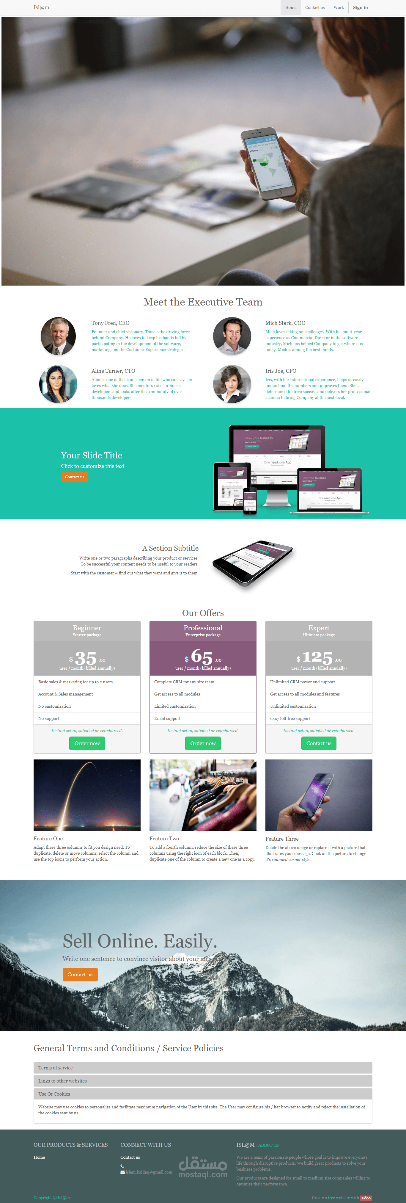 Responsive design with oodo platform , contain amazing login form and  contact details