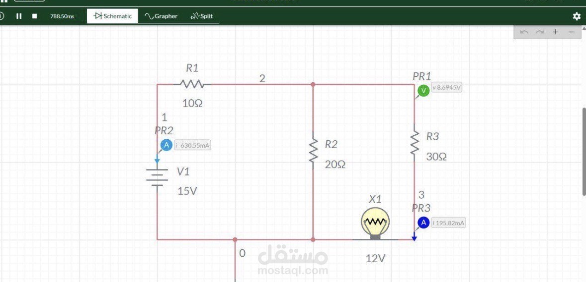 تحليل دائرة كهربائية مركبة مع حمل (Complex Circuit Simulation)