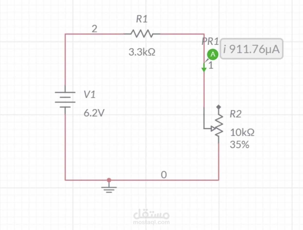 محاكاة دائرة تحتوي على مقاومة متغيرة (Potentiometer Circuit Analysis)