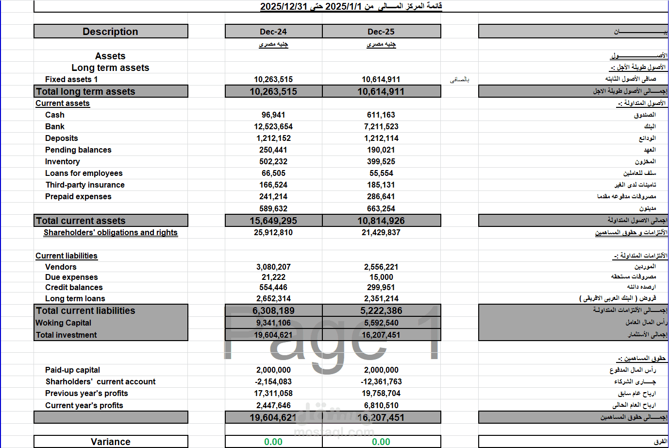اعداد قائمة المركز المالى شاملة التحليلات المالية و مؤشرات السيولة