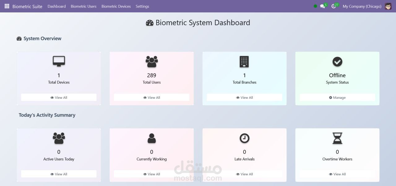 تطبيق Odoo متكامل لإدارة الحضور والانصراف وربط أجهزة البصمة (ZKTeco) عبر إنترنت الأشياء (IoT)