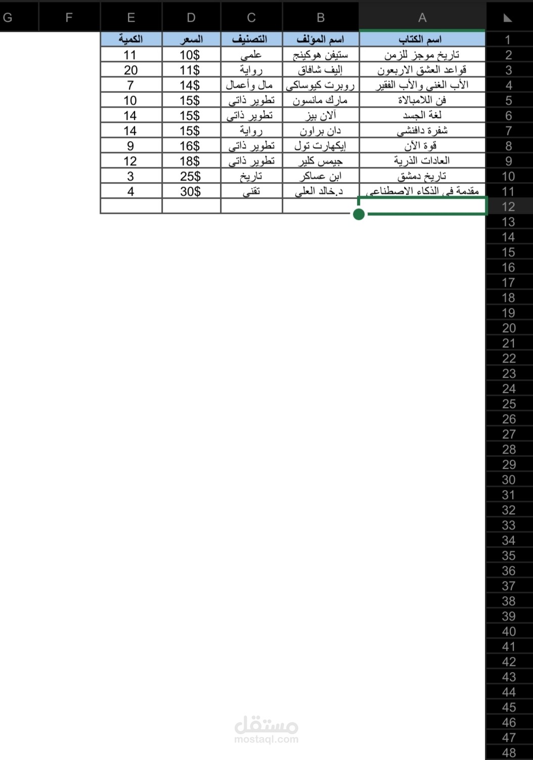 نموذج تنظيم بيانات مخزون مكتبي باستخدام Excel.