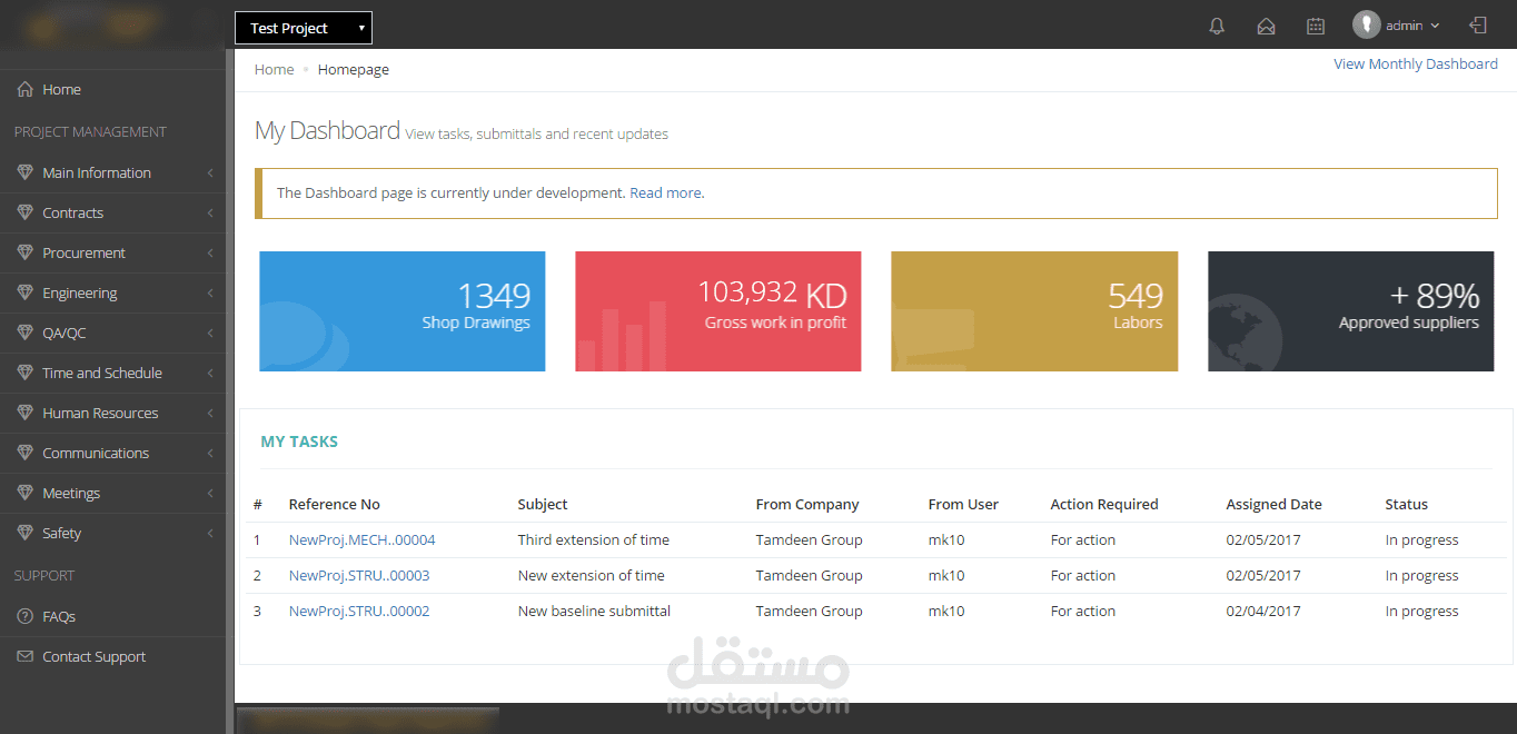 منصة إدارة المشاريع وسير العمل لمؤسسة استشارات عقارية كبيرة