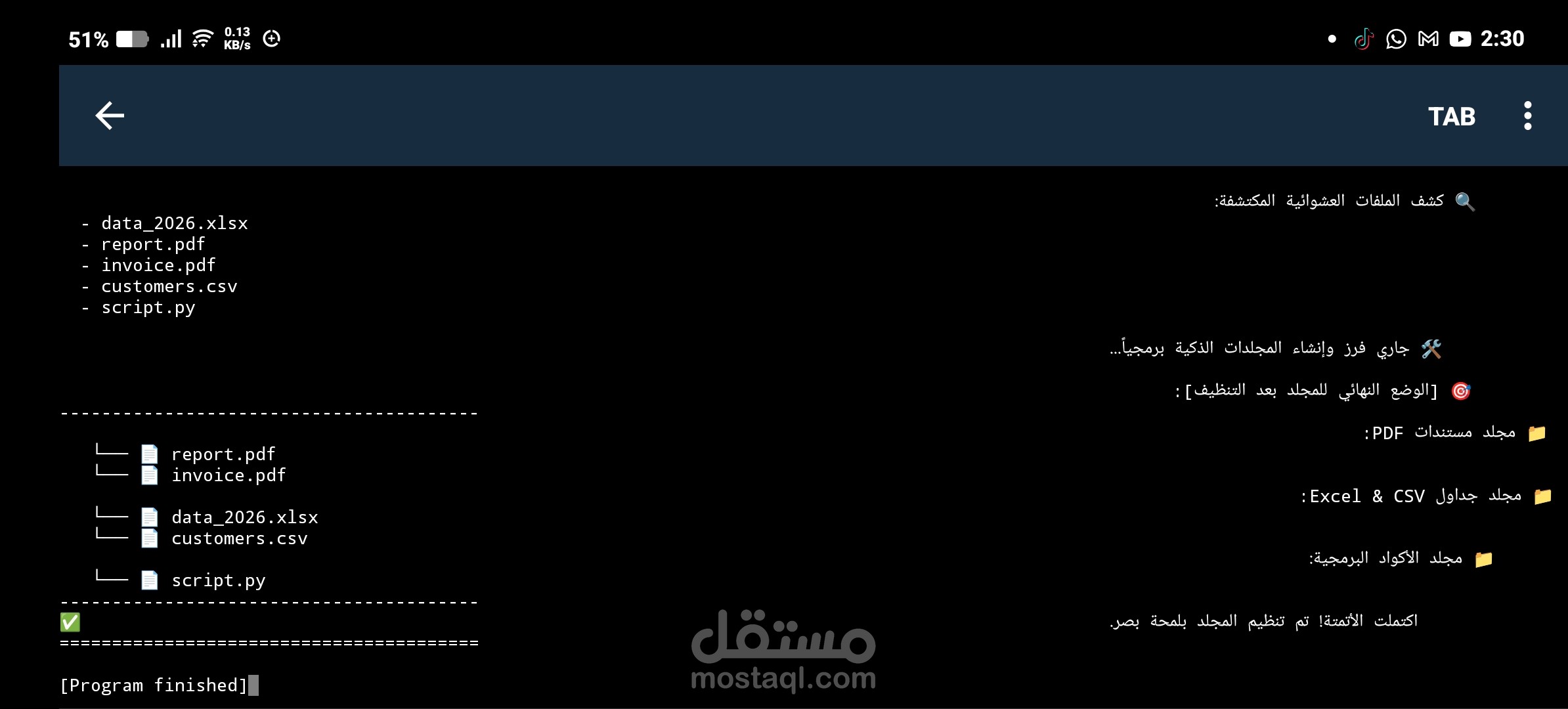 سكربت بايثون لفرز وتنظيم الملفات والمجلدات تلقائياً