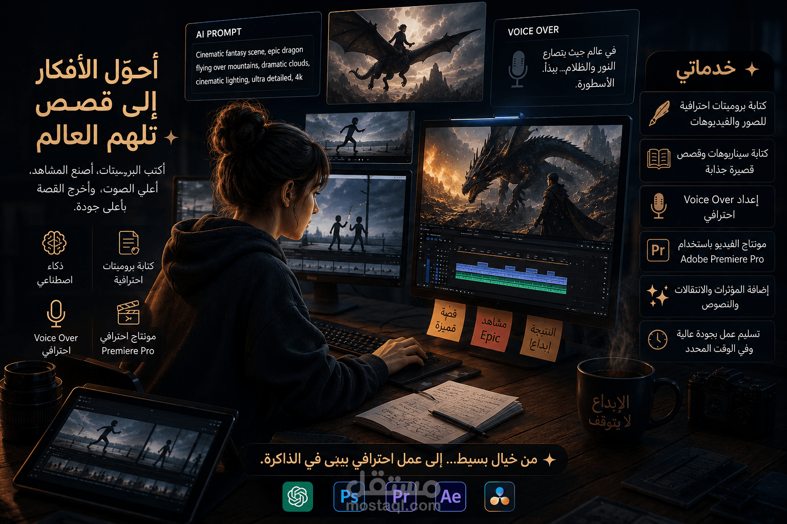كاتب برومبتات احترافية ومونتير فيديو بالذكاء الاصطناعي