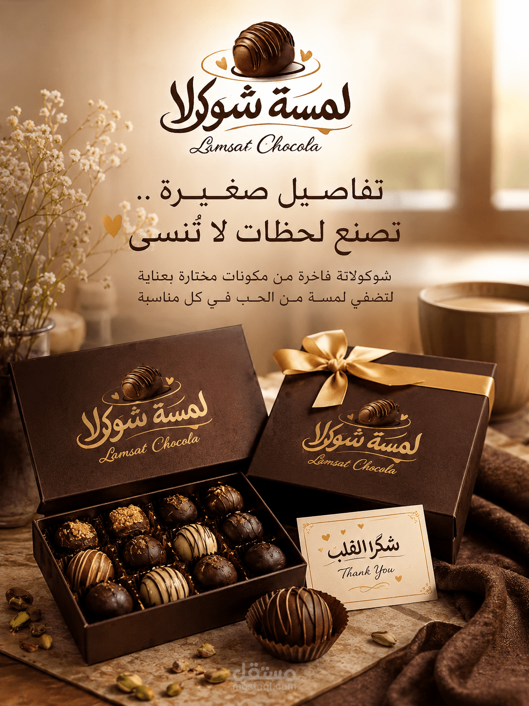 تصميم إعلان احترافي لعلامة “لمسة شوكولا”
