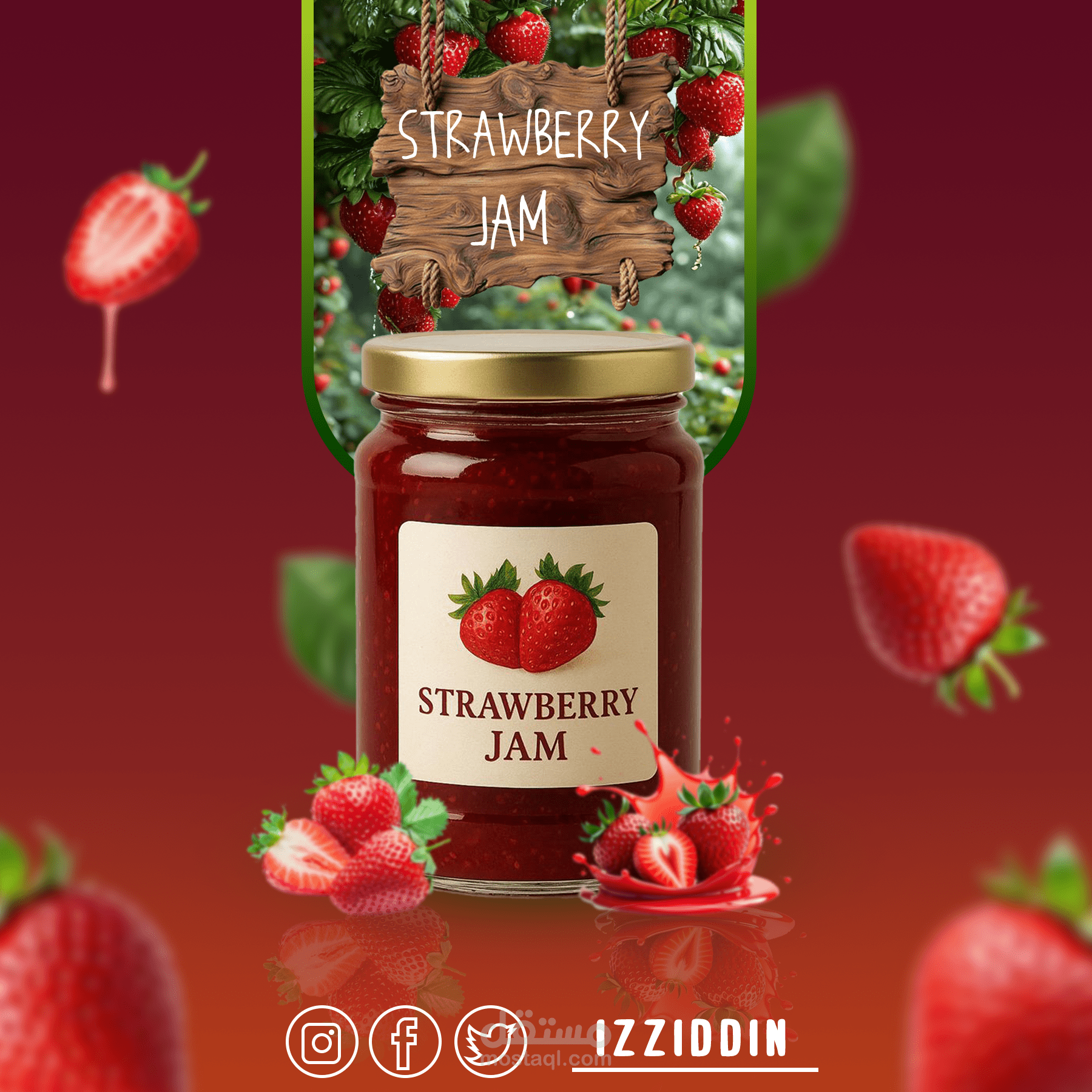 تصميم إعلاني إبداعي لمنتج مربى الفراولة - Strawberry Jam