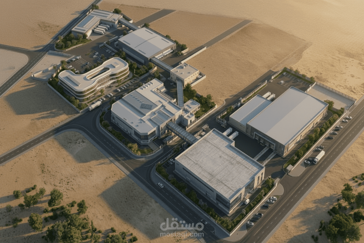 تصميم معماري - مباني مكاتب ومستودعات تخزين ضخمة