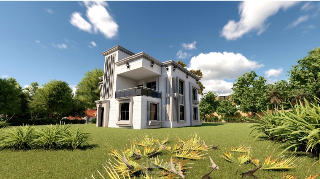 تصميم معماري وإخراج ثلاثي الأبعاد لفيلا سكنية مودرن بتشطيبات حجرية فاخرة