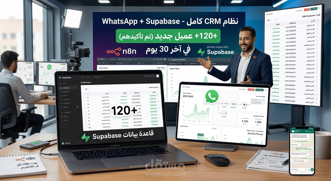 نظام CRM كامل WhatsApp + Supabase جاب 120 عميل جديد