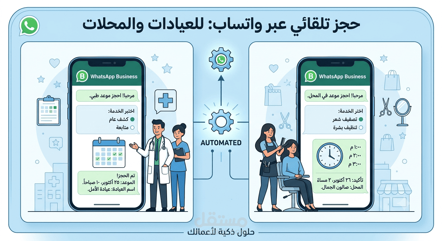 بوت WhatsApp للحجز التلقائي للعيادات والمحلات