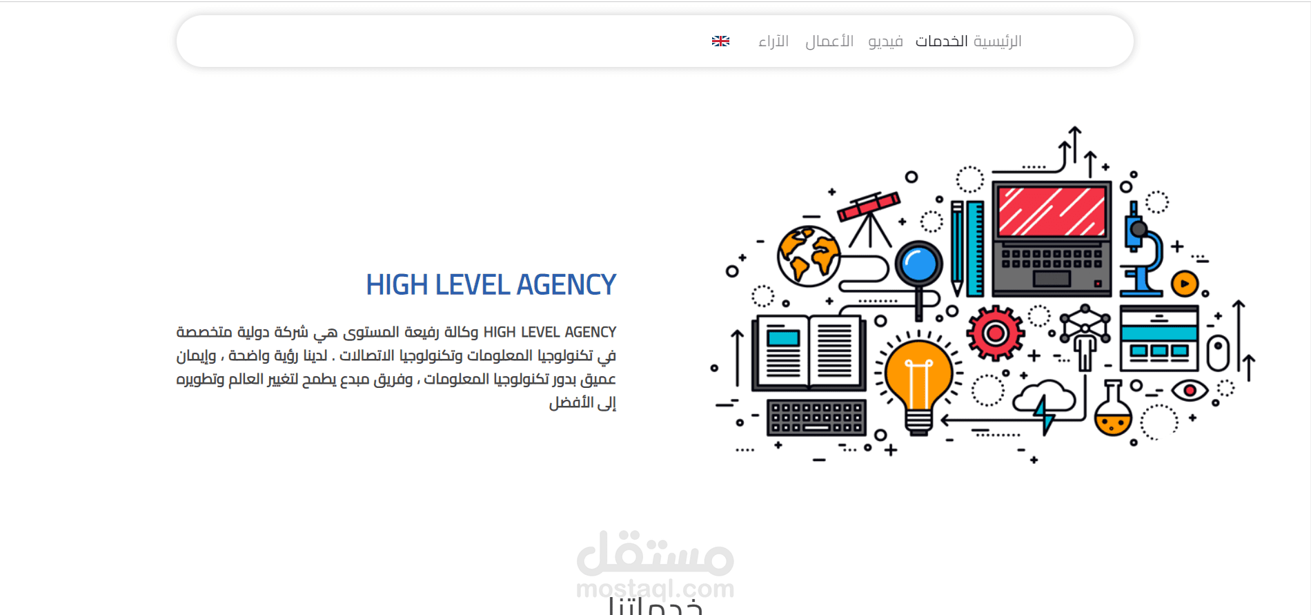 موقع لاندنج بيج مع لوحة تحكم