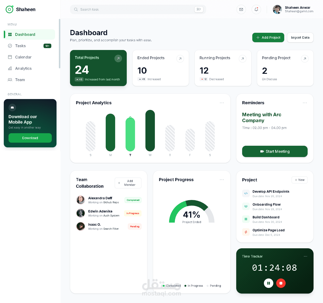 تطبيق "Shaheen Dashboard": لوحة تحكم إدارية تفاعلية (Admin Panel) لمراقبة وتحليل البيانات وإدارة العمليات.
