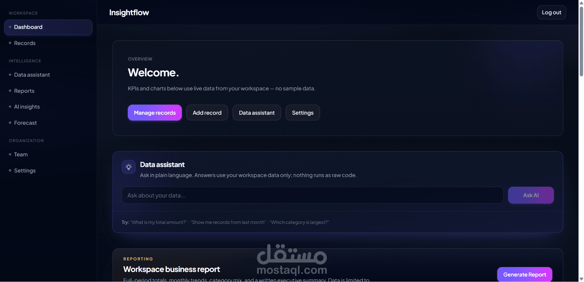 لوحة تحليلات SaaS مدعومة بالذكاء الاصطناعي — InsightFlow