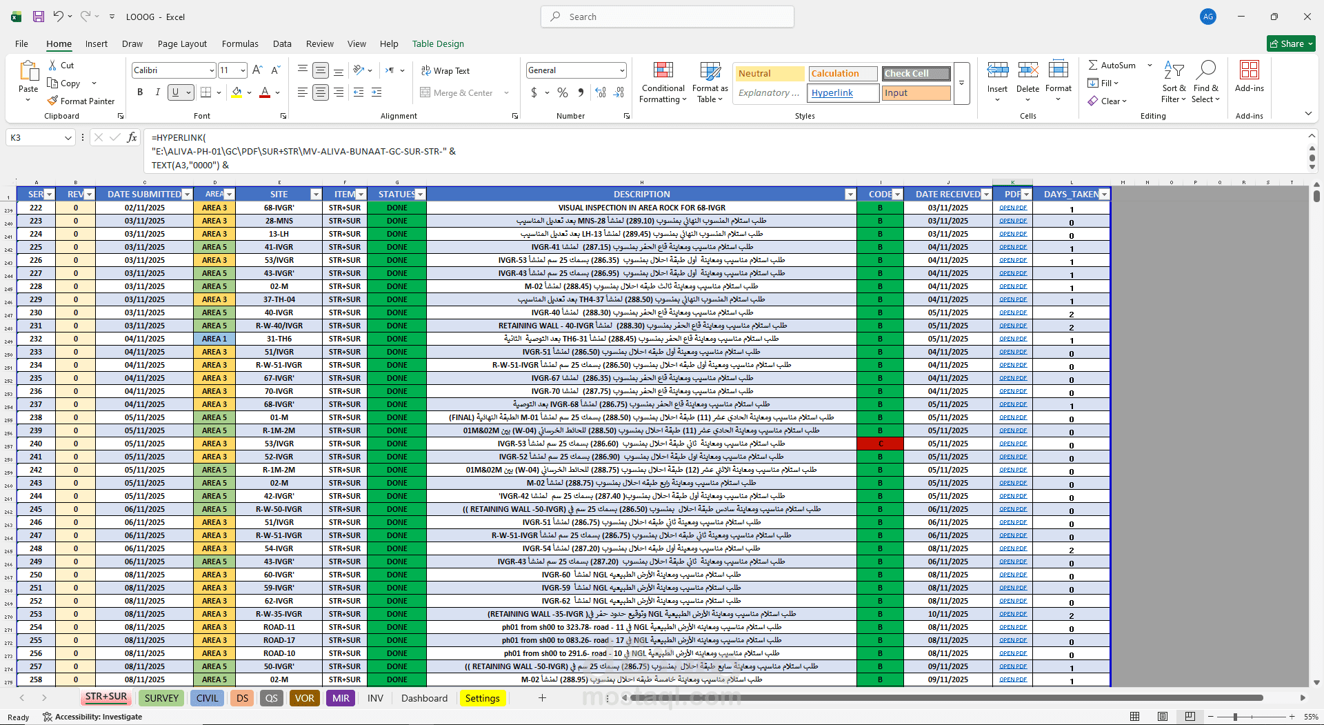 Document Control Tracking Log Using Excel