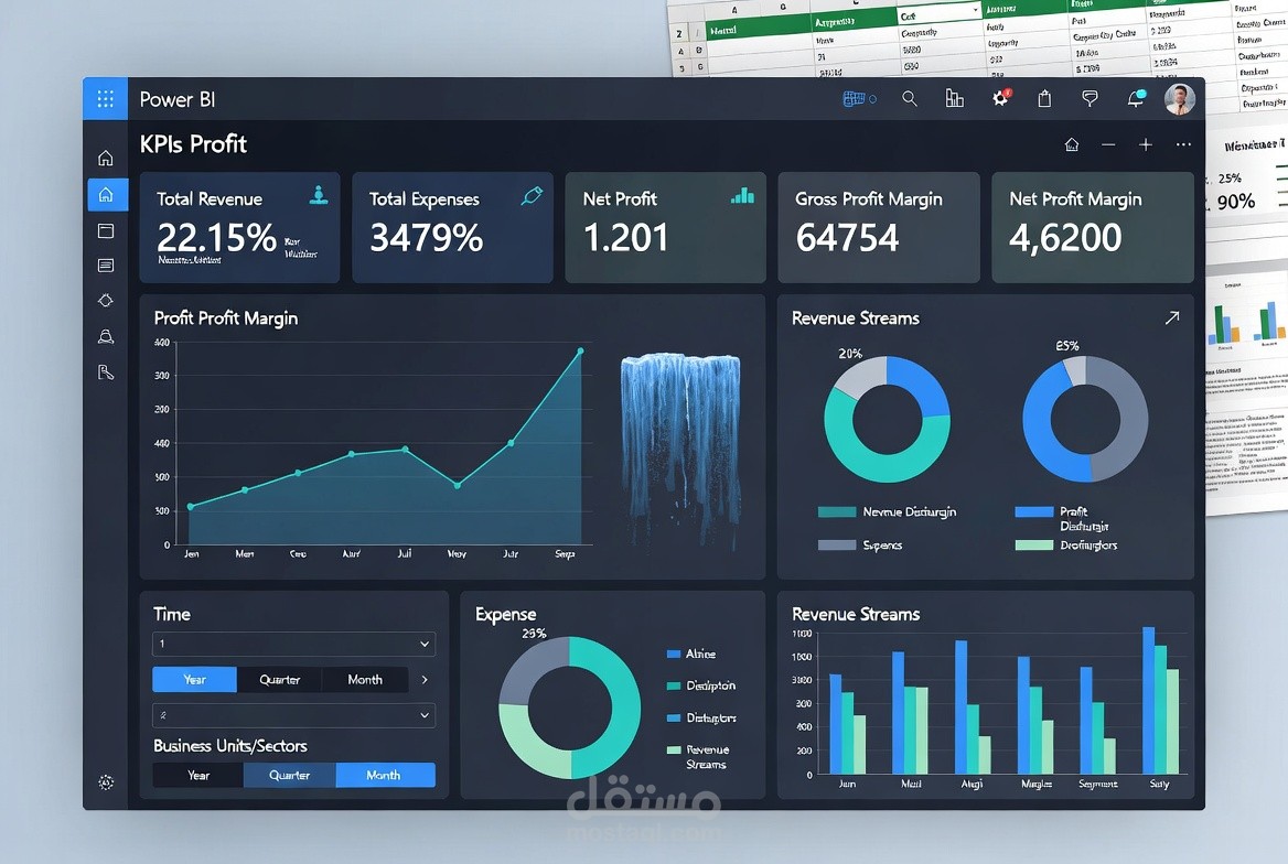 تطوير نظام ذكاء أعمال مالي (Financial BI Dashboard) لتحليل الإيرادات والمصروفات ودعم القرار الاستراتيجي.
