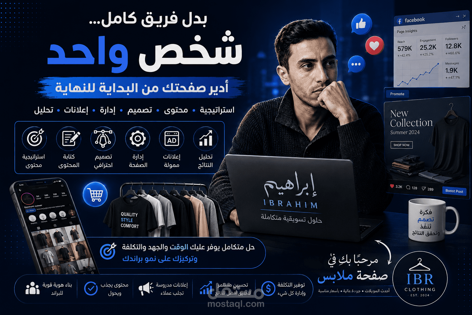 إدارة صفحة سوشيال ميديا بشكل متكامل من الفكرة للنشر والتحليل لعميل في مجال الاستشارات التسويقية