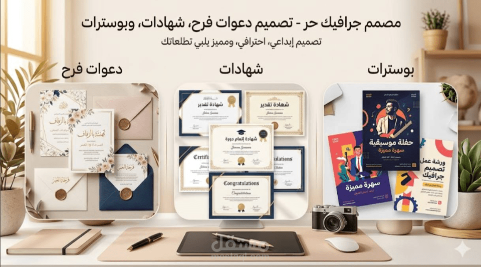 تصميم شهادات تخرج و بوسترات و دعوات فرح
