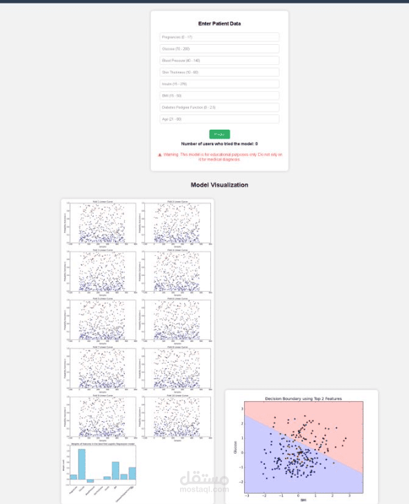 نظام تنبؤ بالسكري باستخدام Logistic Regression + Flask Web App