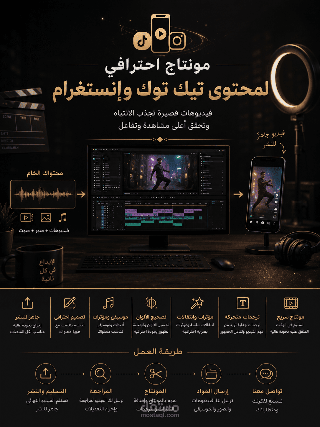 مونتاج احترافي لمحتوى تيك توك وانستا
