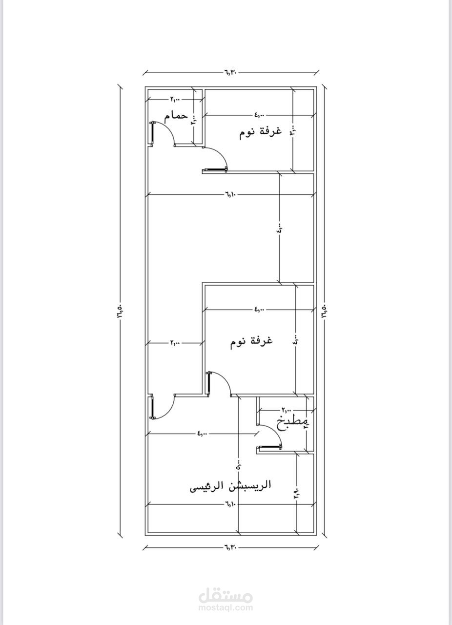 تصميم مخطط معماري وتوزيع فراغات لشقة سكنية متكاملة CAD