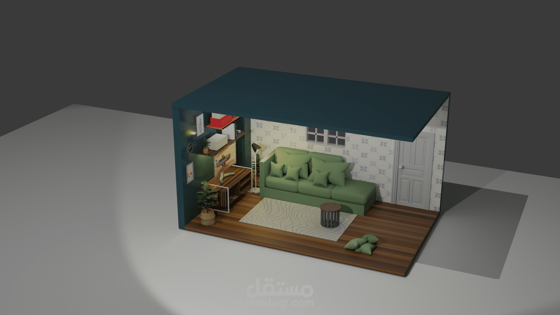 تصميم غرفة معيشة ثلاثية الأبعاد بنمط Isometric باستخدام Blender