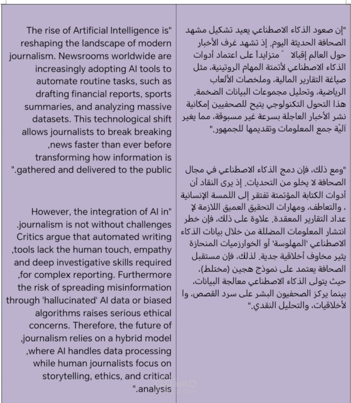نموذج ترجمة تقنية وإعلامية: ثورة الذكاء الاصطناعي في غرف الأخبار