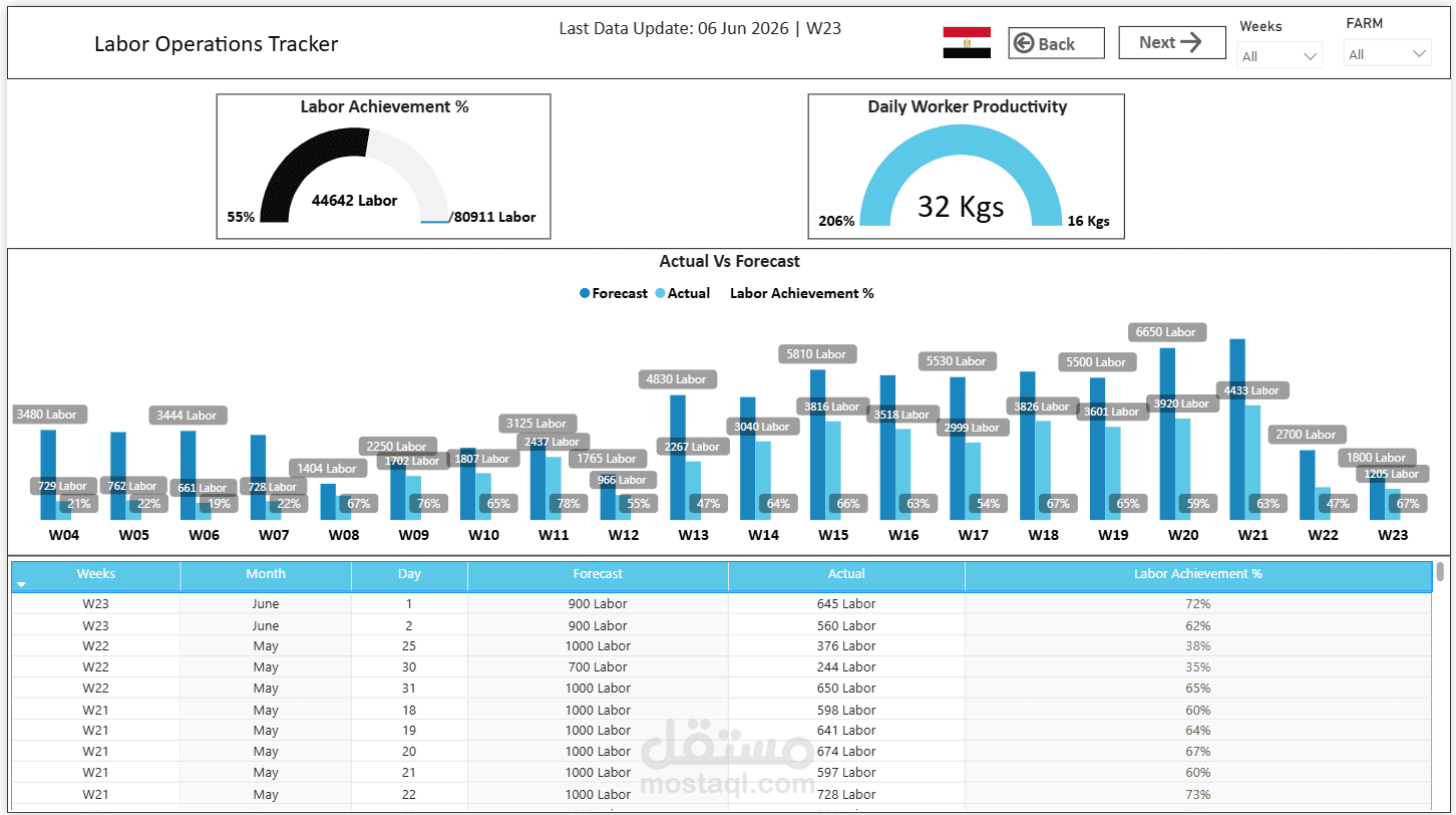 Dashboard – Labor Operations Tracker