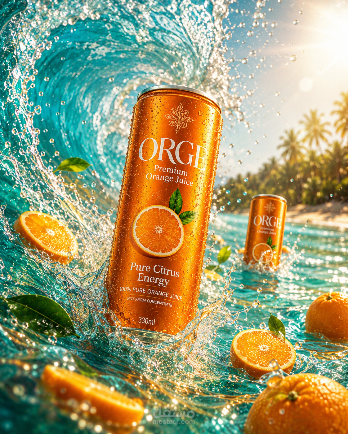 تصميم إعلان احترافي لعصير ORGE Premium Orange Juice