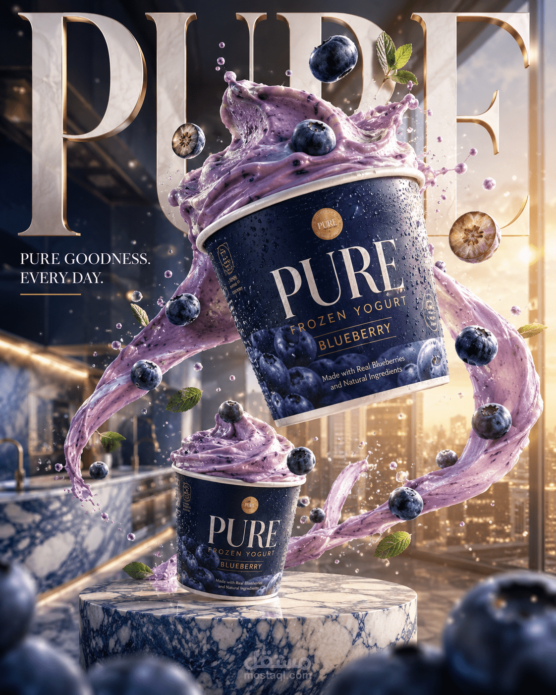 تصميم إعلان احترافي لمنتج PURE Yogurt