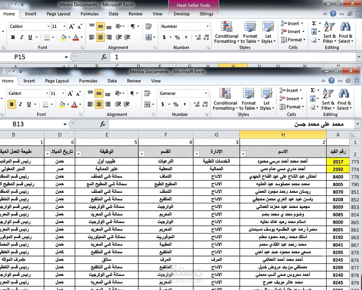 تنسيق وتنظيم جداول البيانات الإدارية