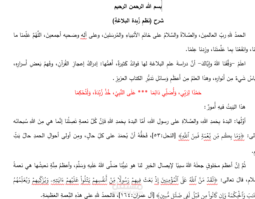 شرح نظم زبدة البلاغة