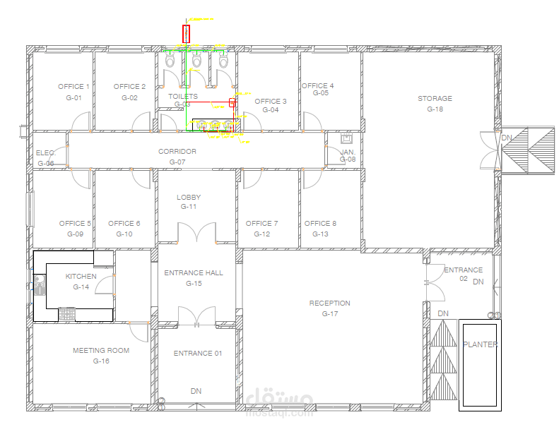 تصميم الأنظمة الصحية وشبكات الصرف والتغذية (Plumbing & Drainage Design) للمبنى الإداري بجامعة الملك سعود - الرياض