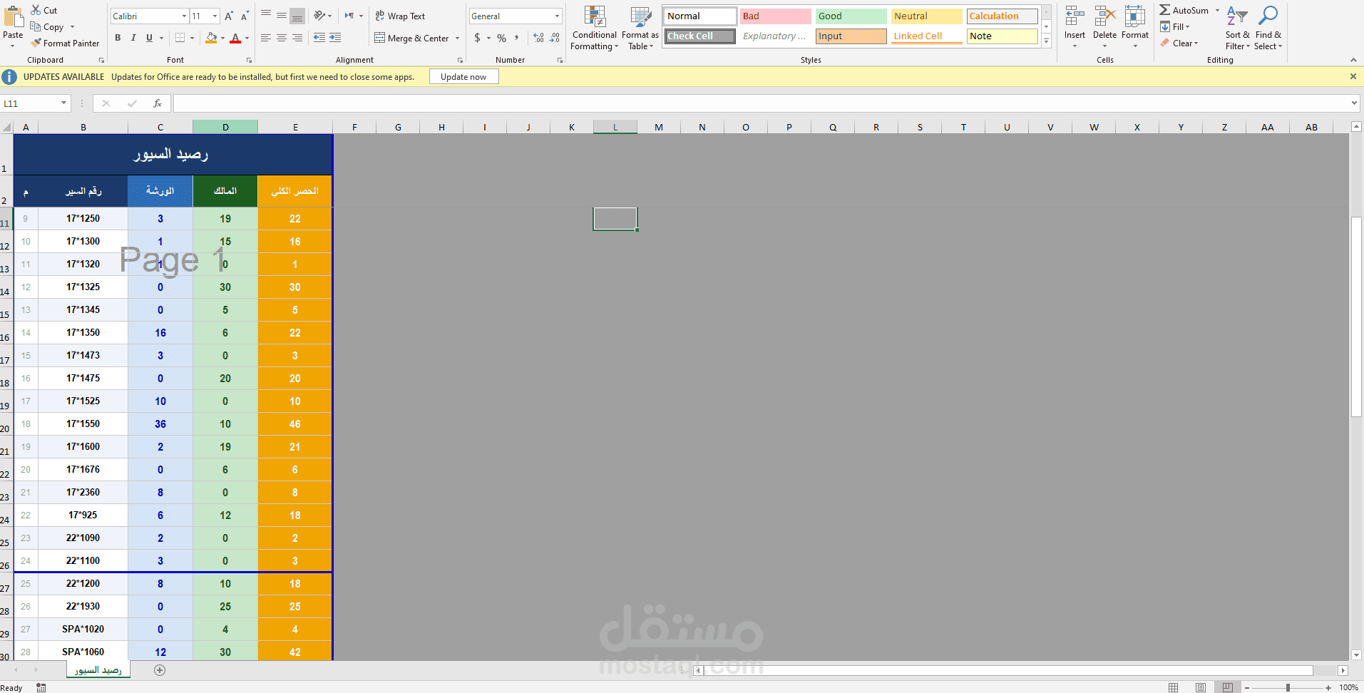 إدارة ومتابعة أرصدة المخزون باستخدام Microsoft Excel